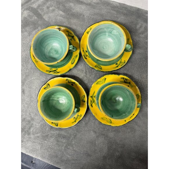 F.B.C. Anaca Italy Ceramic Tea Cup & Saucer Set Artisan 5505 Folkart signed - Picture 8 of 16